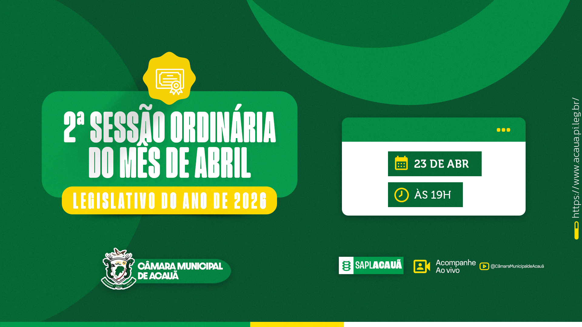 2ª Sessão Ordinária do mês de Abril do ano de 2026